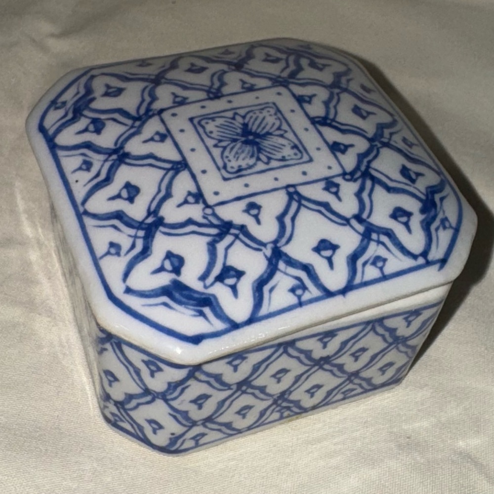 Vintage Blue and White Porcelain Trinket Box